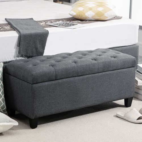 Banquette Coffre De Rangement Style Chesterfield Bois Noir Tissu