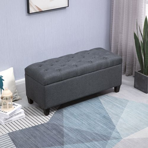 Banquette Coffre De Rangement Style Chesterfield Bois Noir Tissu