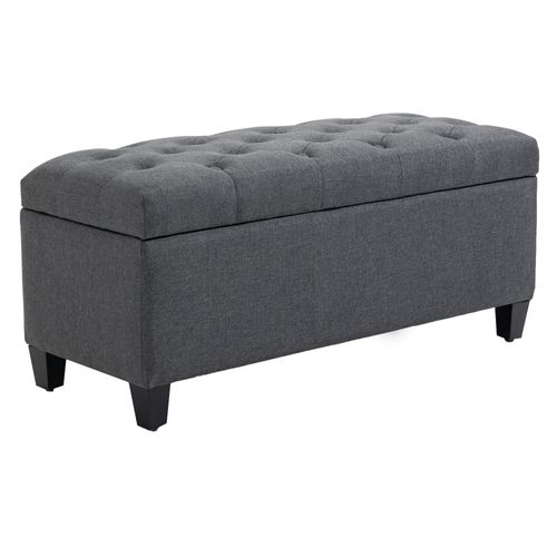 Banquette Coffre De Rangement Style Chesterfield Bois Noir Tissu