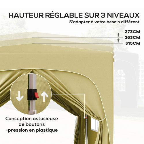 Tonnelle Barnum Pop Up Automatique 3x3m Hauteur Réglable Sable