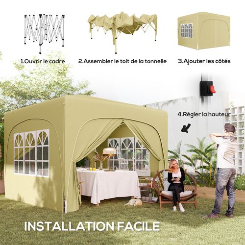Tonnelle Barnum Pop Up Automatique 3x3m Hauteur Réglable Sable