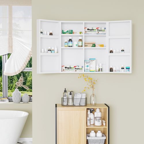 Armoire à Pharmacie Verrouillable 2 Portes 6 Étagères 6 Compartiments Acier Blanc