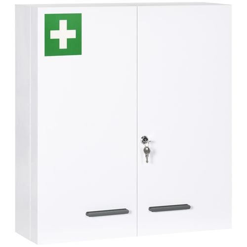 Armoire à Pharmacie Verrouillable 2 Portes 6 Étagères 6 Compartiments Acier Blanc