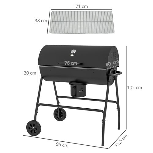 Barbecue à Charbon Smoker 2 Roues 2 Grilles Récupérateur Cendre Noir
