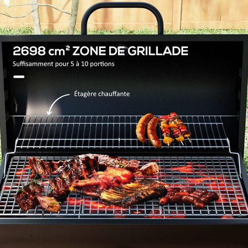 Barbecue à Charbon Smoker 2 Roues 2 Grilles Récupérateur Cendre Noir