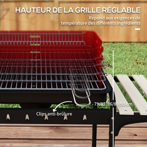 Barbecue à Charbon Réglable 2 Roues 3 Étagères Récupérateur Cendres