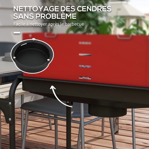 Barbecue à Charbon Réglable 2 Roues 3 Étagères Récupérateur Cendres