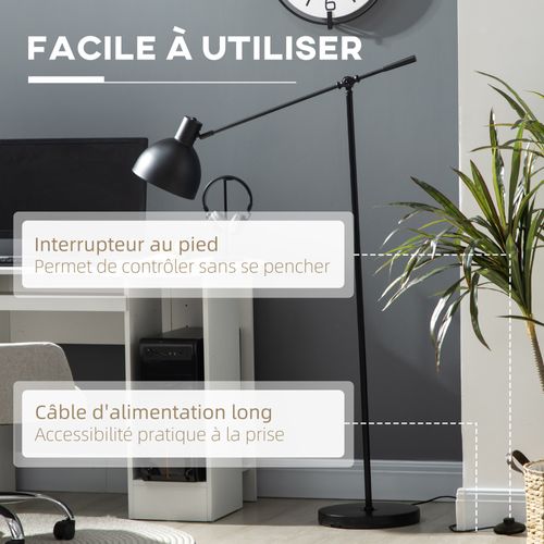 Lampadaire Sur Pied Salon Bureau Style Industriel Acier Noir