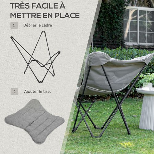 Fauteuil Papillon - Chaise De Camping Pliable - Gris