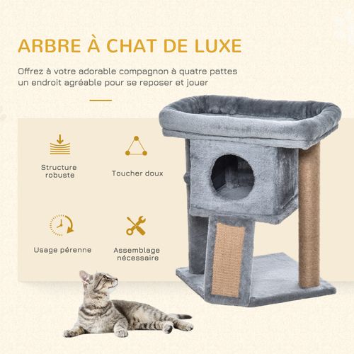 Arbre à Chat Grattoir Griffoir Niche Panier Boule Peluche Gris
