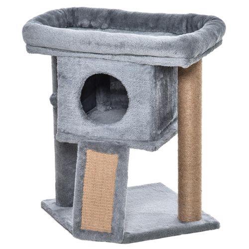 Arbre à Chat Grattoir Griffoir Niche Panier Boule Peluche Gris