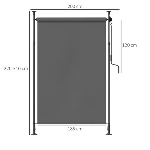 Store Extérieur Sur Pied Store Manuel Rétractable Enroulable Réglable Gris