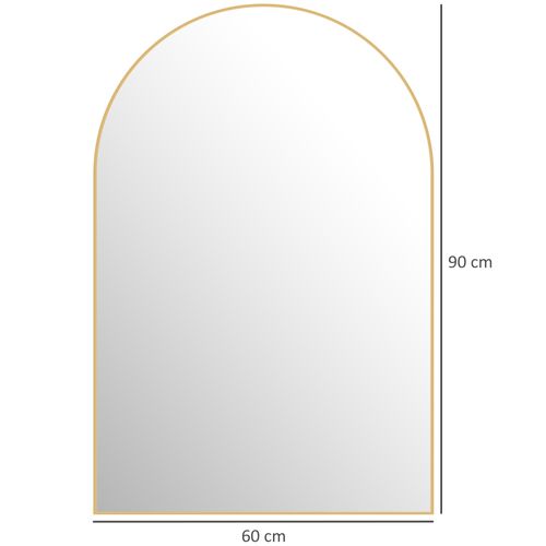 Miroir Mural Arqué 60 X 90 Cm Haute Définition Cadre Alliage Aluminium Doré