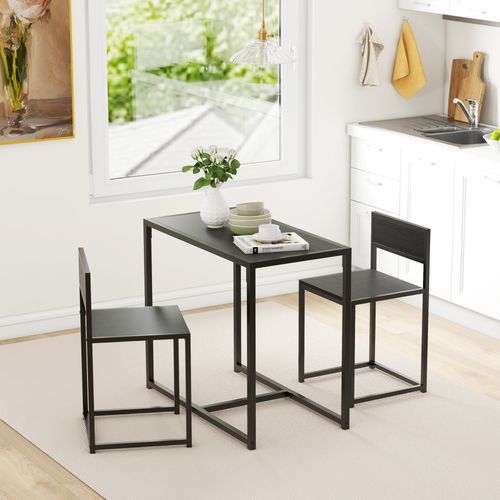 Ensemble Table Et Chaises 2 Personnes Métal Mdf Effet Bois Noir