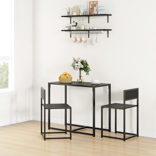 Ensemble Table Et Chaises 2 Personnes Métal Mdf Effet Bois Noir