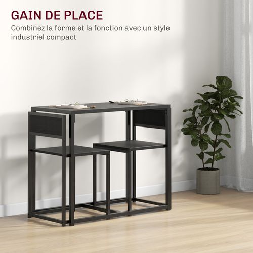 Ensemble Table Et Chaises 2 Personnes Métal Mdf Effet Bois Noir