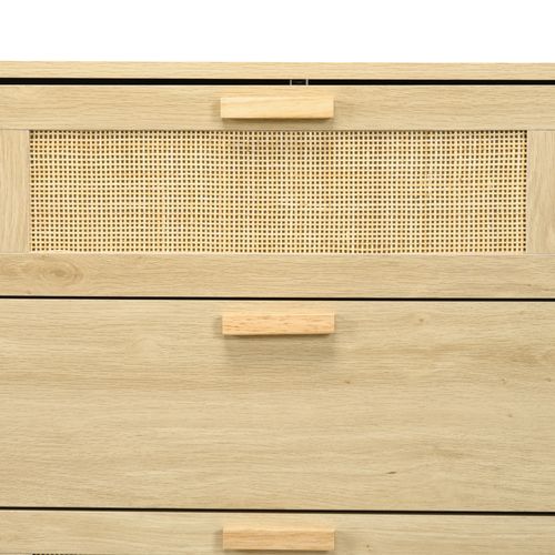 Commode 6 Tiroirs Style Bohème Chic Rotin Effet Bois Clair Naturel
