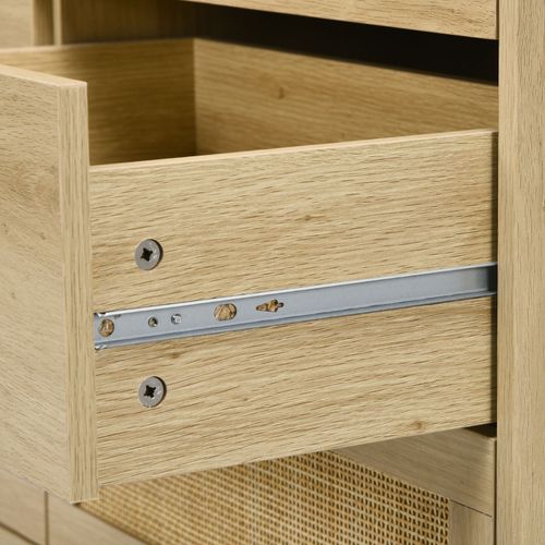 Commode 6 Tiroirs Style Bohème Chic Rotin Effet Bois Clair Naturel