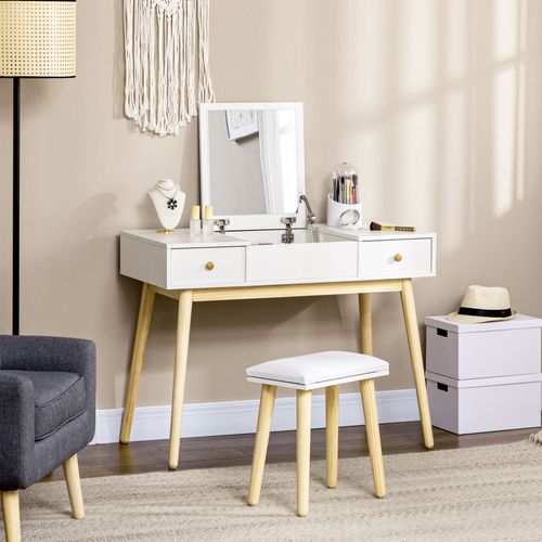 Coiffeuse Avec Tabouret Style Scandinave 2 Tiroirs Compartiment Miroir