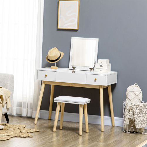 Coiffeuse Avec Tabouret Style Scandinave 2 Tiroirs Compartiment Miroir