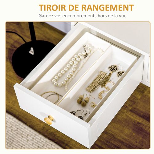 Coiffeuse Avec Tabouret Style Scandinave 2 Tiroirs Compartiment Miroir