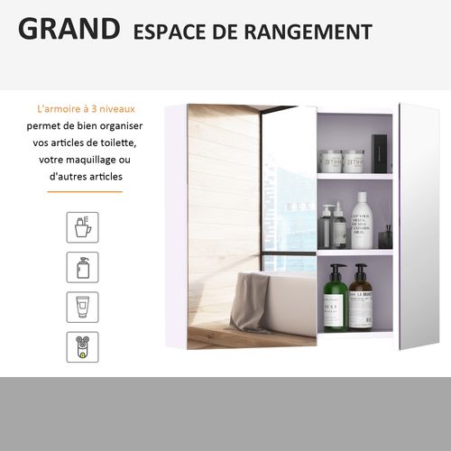 Armoire Miroir Murale De Salle De Bain 3 Étagères Blanc