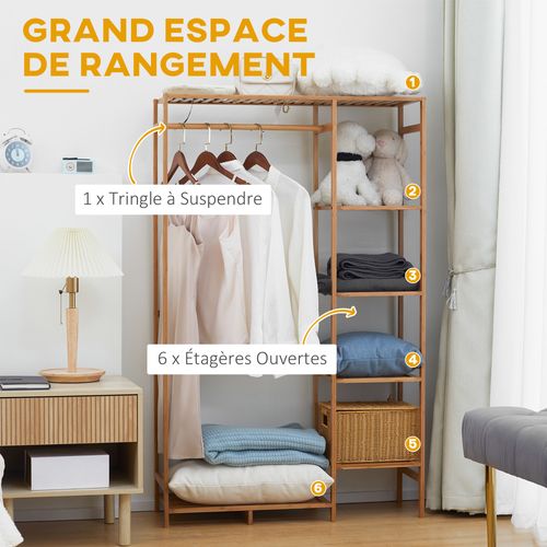 Vestiaire D'entrée En Bambou 2 Tringles 5 Étagères