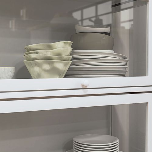 Vitrine Colonne 4 Niveaux 4 Portes Abattantes Mdf Blanc Acrylique Transparent