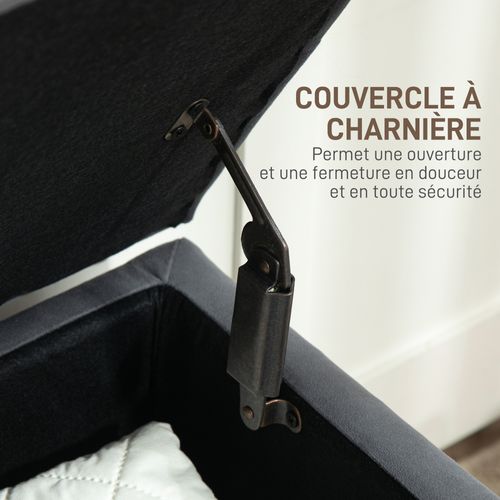 Banquette Coffre Style Baroque Bois Assise Effet Capitonné Velours Gris