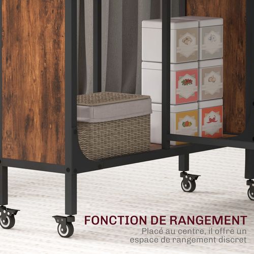 Table à Rabat Pliable Mobile 6 Pers. Métal Noir Effet Bois