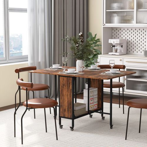 Table à Rabat Pliable Mobile 6 Pers. Métal Noir Effet Bois