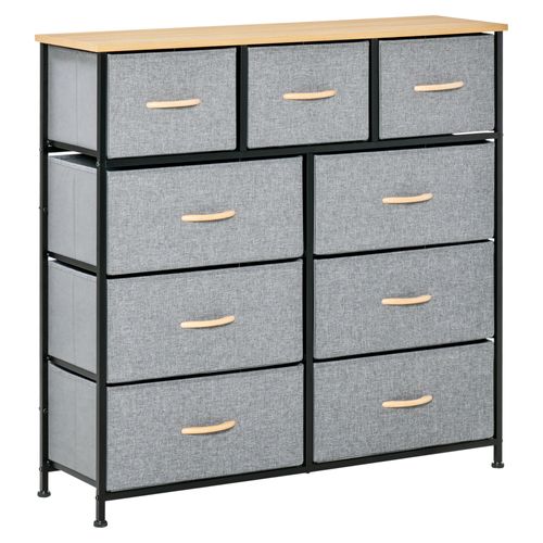 Rangement Commode 9 Tiroirs Plateau Acier Mdf Non Tissé
