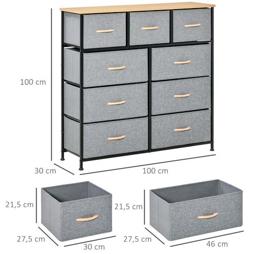 Rangement Commode 9 Tiroirs Plateau Acier Mdf Non Tissé