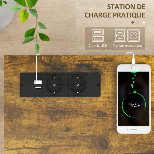 Console D'entrée Style Industriel 2 Niveaux Prises Courant USB Intégrées