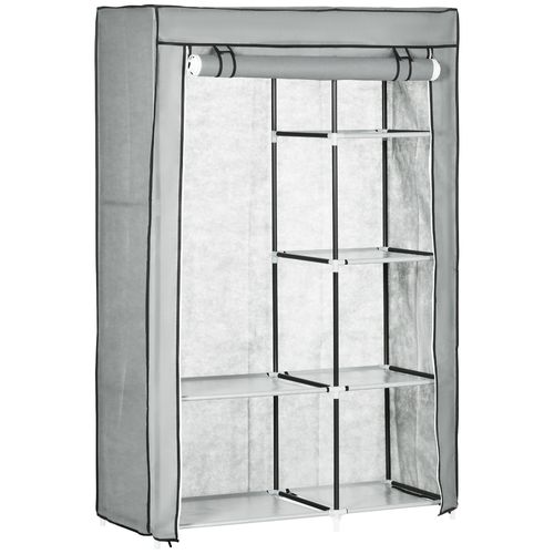 Armoire Penderie Multi-rangement - 6 Étagères, 1 Barre - Non Tissé Gris