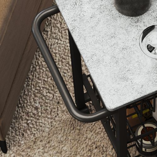 Desserte Cuisine 3 Paniers Poignée Acier Noir Plateau Effet Pierre Gris Clair