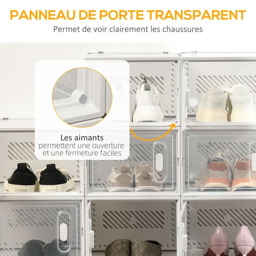 Étagère Cube Modulable - 18 Cubes - Meuble à Chaussures - Pp Blanc Transparent