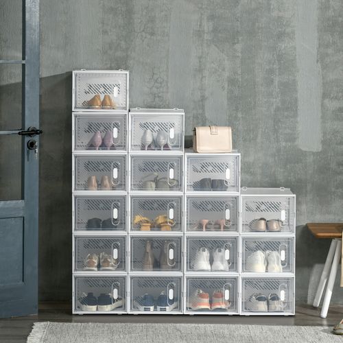 Étagère Cube Modulable - 18 Cubes - Meuble à Chaussures - Pp Blanc Transparent