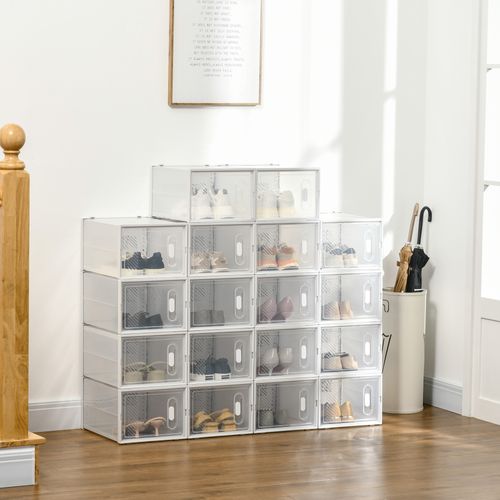 Étagère Cube Modulable - 18 Cubes - Meuble à Chaussures - Pp Blanc Transparent