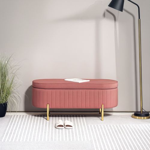 Banquette Coffre 2 En 1 Design Ovale Dim. 108x44x43cm Velours