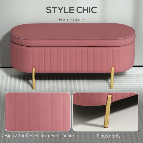 Banquette Coffre 2 En 1 Design Ovale Dim. 108x44x43cm Velours