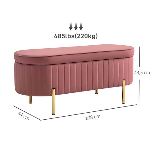 Banquette Coffre 2 En 1 Design Ovale Dim. 108x44x43cm Velours