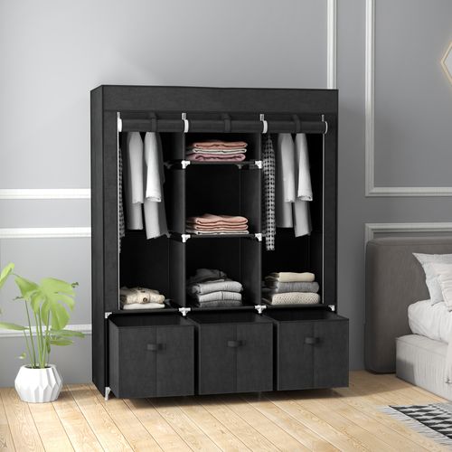 Armoire Penderie Pliable 5 Étagères 2 Tringles 3 Tiroirs Tissu
