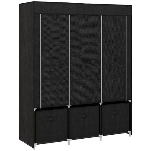 Armoire Penderie Pliable 5 Étagères 2 Tringles 3 Tiroirs Tissu