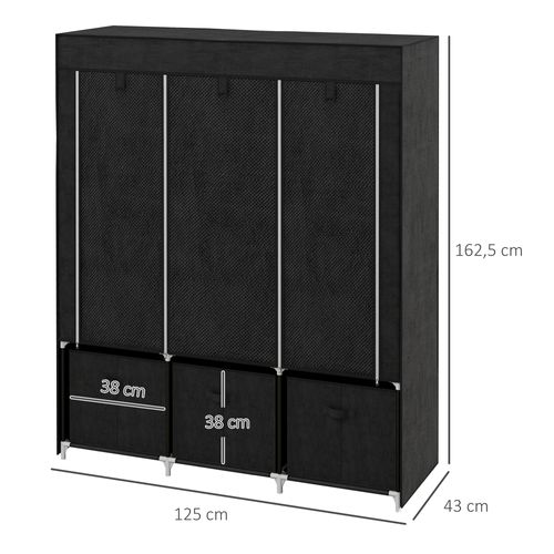 Armoire Penderie Pliable 5 Étagères 2 Tringles 3 Tiroirs Tissu