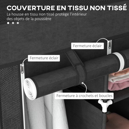 Armoire Penderie Pliable 5 Étagères 2 Tringles 3 Tiroirs Tissu