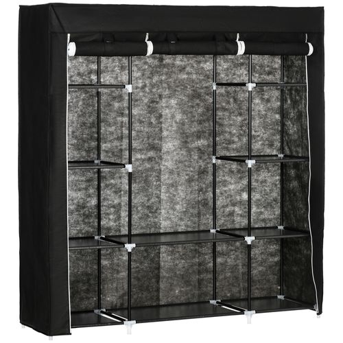 Armoire Penderie Toile - Armoire Tissu - 10 Étagères, Tringle - Noir