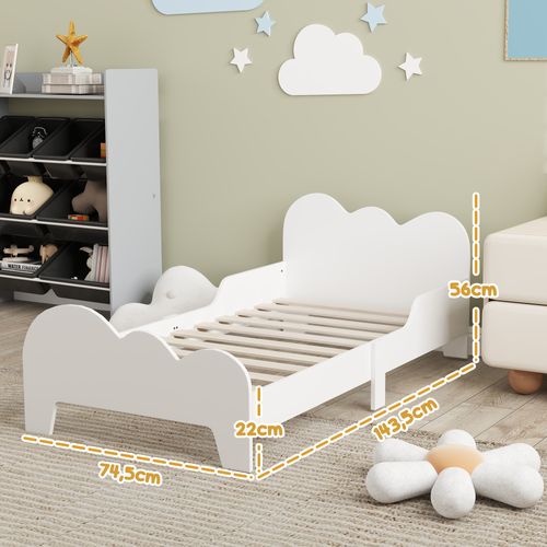 Lit Pour Enfant 3-8 Ans Design Nuage - Sommier à Lattes Inclus - Barrières De Sécurité - Blanc
