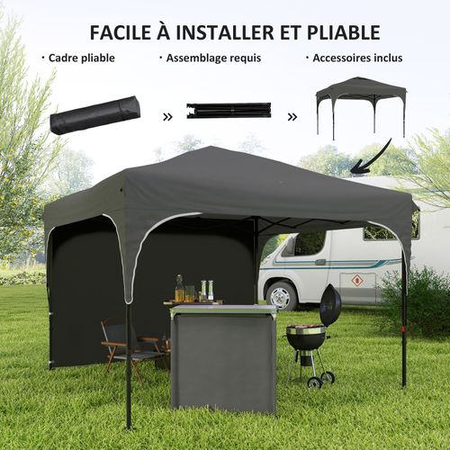 Tonnelle Pop-up Barnum Pliant 3 X 3 X 2,65 M Avec Sacs Acier Toile Gris