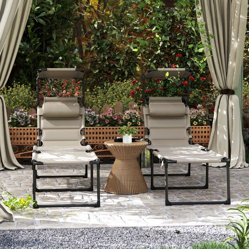 Lot De 2 Bains De Soleil Transats Pliables Réglables Avec Pare-soleil